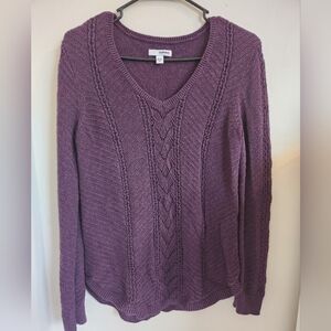 Sonoma Purple V-Neck Cable Knit Sweater